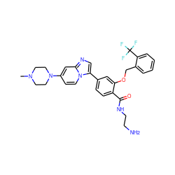 CN1CCN(c2ccn3c(-c4ccc(C(=O)NCCN)c(OCc5ccccc5C(F)(F)F)c4)cnc3c2)CC1 ZINC001772654856