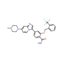 CN1CCN(c2ccn3c(-c4ccc(C(N)=O)c(OCc5ccccc5C(F)(F)F)c4)cnc3c2)CC1 ZINC001772583763