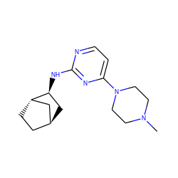 CN1CCN(c2ccnc(N[C@H]3C[C@H]4CC[C@H]3C4)n2)CC1 ZINC000299861910