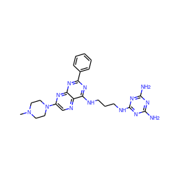 CN1CCN(c2cnc3c(NCCCNc4nc(N)nc(N)n4)nc(-c4ccccc4)nc3n2)CC1 ZINC000142719447