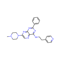 CN1CCN(c2cnc3c(NCCc4ccncc4)nc(-c4ccccc4)nc3n2)CC1 ZINC000142885469