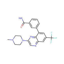 CN1CCN(c2cnc3cc(C(F)(F)F)cc(-c4cccc(C(N)=O)c4)c3n2)CC1 ZINC000040392509