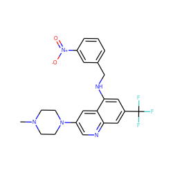 CN1CCN(c2cnc3cc(C(F)(F)F)cc(NCc4cccc([N+](=O)[O-])c4)c3c2)CC1 ZINC000071329080