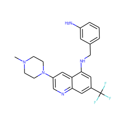 CN1CCN(c2cnc3cc(C(F)(F)F)cc(NCc4cccc(N)c4)c3c2)CC1 ZINC000169329657