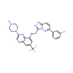 CN1CCN(c2cnc3cc(C(F)(F)F)cc(NCc4nnc5ccc(-c6cccc(Cl)c6)nn45)c3n2)CC1 ZINC000095558329