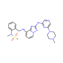 CN1CCN(c2cncc(Nc3nc4c(NCc5ccccc5N(C)S(C)(=O)=O)cccn4n3)n2)CC1 ZINC000096169889