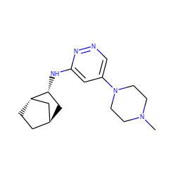 CN1CCN(c2cnnc(N[C@@H]3C[C@H]4CC[C@H]3C4)c2)CC1 ZINC000299867265