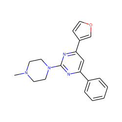 CN1CCN(c2nc(-c3ccccc3)cc(-c3ccoc3)n2)CC1 ZINC000013808407