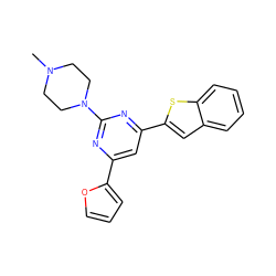 CN1CCN(c2nc(-c3ccco3)cc(-c3cc4ccccc4s3)n2)CC1 ZINC000013808395