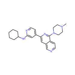 CN1CCN(c2nc(-c3ccnc(NC4CCCCC4)c3)cc3cnccc23)CC1 ZINC000058569429