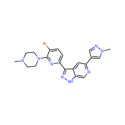 CN1CCN(c2nc(-c3n[nH]c4cnc(-c5cnn(C)c5)cc34)ccc2Br)CC1 ZINC000205252248