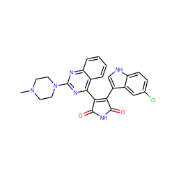 CN1CCN(c2nc(C3=C(c4c[nH]c5ccc(Cl)cc45)C(=O)NC3=O)c3ccccc3n2)CC1 ZINC000095573621