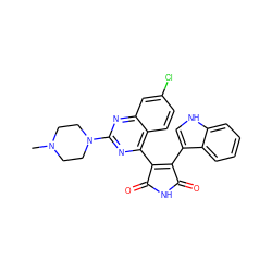 CN1CCN(c2nc(C3=C(c4c[nH]c5ccccc45)C(=O)NC3=O)c3ccc(Cl)cc3n2)CC1 ZINC000095572435