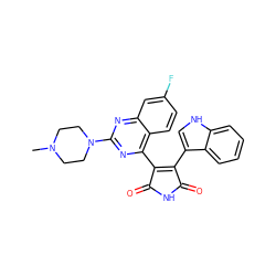 CN1CCN(c2nc(C3=C(c4c[nH]c5ccccc45)C(=O)NC3=O)c3ccc(F)cc3n2)CC1 ZINC000095580447