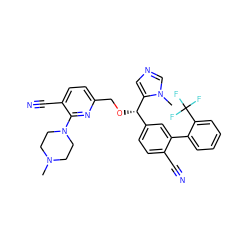 CN1CCN(c2nc(CO[C@@H](c3ccc(C#N)c(-c4ccccc4C(F)(F)F)c3)c3cncn3C)ccc2C#N)CC1 ZINC000028337431