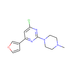 CN1CCN(c2nc(Cl)cc(-c3ccoc3)n2)CC1 ZINC000013808372