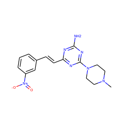 CN1CCN(c2nc(N)nc(/C=C/c3cccc([N+](=O)[O-])c3)n2)CC1 ZINC000473155139