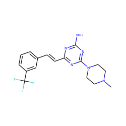 CN1CCN(c2nc(N)nc(/C=C/c3cccc(C(F)(F)F)c3)n2)CC1 ZINC000473154570