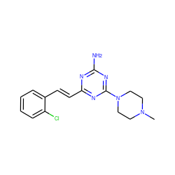 CN1CCN(c2nc(N)nc(/C=C/c3ccccc3Cl)n2)CC1 ZINC000473160491