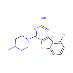 CN1CCN(c2nc(N)nc3c2oc2cccc(Cl)c23)CC1 ZINC000073404100