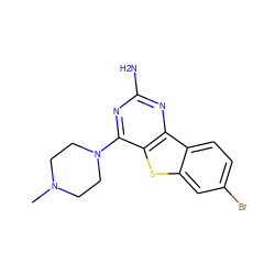 CN1CCN(c2nc(N)nc3c2sc2cc(Br)ccc23)CC1 ZINC000073168486