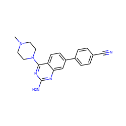 CN1CCN(c2nc(N)nc3cc(-c4ccc(C#N)cc4)ccc23)CC1 ZINC000073222635