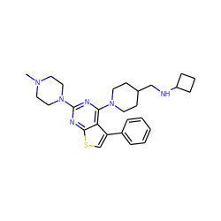 CN1CCN(c2nc(N3CCC(CNC4CCC4)CC3)c3c(-c4ccccc4)csc3n2)CC1 ZINC000653751564