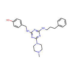 CN1CCN(c2nc(NCCCc3ccccc3)nc(NCc3ccc(O)cc3)n2)CC1 ZINC000012353893