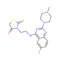 CN1CCN(c2nc(NCCN3C(=O)CSC3=O)c3cc(Cl)ccc3n2)CC1 ZINC000045336061