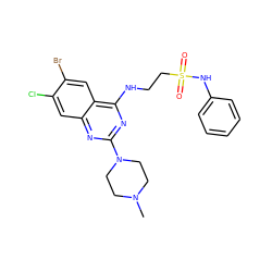 CN1CCN(c2nc(NCCS(=O)(=O)Nc3ccccc3)c3cc(Br)c(Cl)cc3n2)CC1 ZINC000043206538