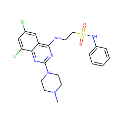 CN1CCN(c2nc(NCCS(=O)(=O)Nc3ccccc3)c3cc(Cl)cc(Cl)c3n2)CC1 ZINC000045336589