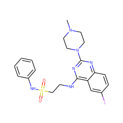 CN1CCN(c2nc(NCCS(=O)(=O)Nc3ccccc3)c3cc(I)ccc3n2)CC1 ZINC000049757007