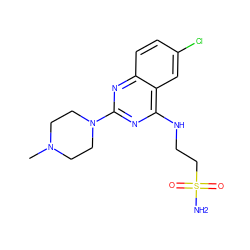 CN1CCN(c2nc(NCCS(N)(=O)=O)c3cc(Cl)ccc3n2)CC1 ZINC000045338574