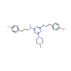 CN1CCN(c2nc(NCCc3ccc(O)cc3)nc(N(C)CCCc3ccc(Cl)cc3)n2)CC1 ZINC000013492579