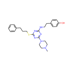 CN1CCN(c2nc(NCCc3ccc(O)cc3)nc(SCCCc3ccccc3)n2)CC1 ZINC000013492560