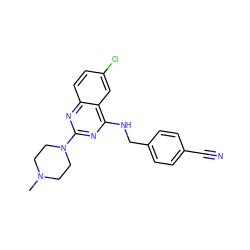 CN1CCN(c2nc(NCc3ccc(C#N)cc3)c3cc(Cl)ccc3n2)CC1 ZINC000040828943