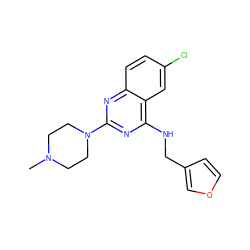 CN1CCN(c2nc(NCc3ccoc3)c3cc(Cl)ccc3n2)CC1 ZINC000040848341