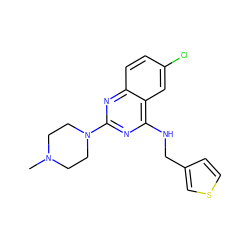 CN1CCN(c2nc(NCc3ccsc3)c3cc(Cl)ccc3n2)CC1 ZINC000040845205