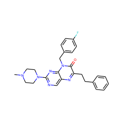 CN1CCN(c2ncc3nc(CCc4ccccc4)c(=O)n(Cc4ccc(F)cc4)c3n2)CC1 ZINC000004238213