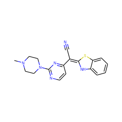 CN1CCN(c2nccc(/C(C#N)=C3\Nc4ccccc4S3)n2)CC1 ZINC000013647696