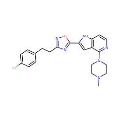 CN1CCN(c2nccc3[nH]c(-c4nc(CCc5ccc(Cl)cc5)no4)cc23)CC1 ZINC000101055708