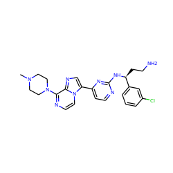 CN1CCN(c2nccn3c(-c4ccnc(N[C@@H](CCN)c5cccc(Cl)c5)n4)cnc23)CC1 ZINC000169701246