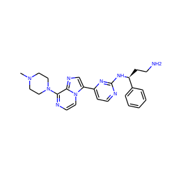 CN1CCN(c2nccn3c(-c4ccnc(N[C@@H](CCN)c5ccccc5)n4)cnc23)CC1 ZINC000169701236