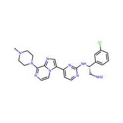 CN1CCN(c2nccn3c(-c4ccnc(N[C@@H](CN)c5cccc(Cl)c5)n4)cnc23)CC1 ZINC000169701262