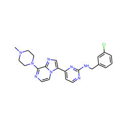 CN1CCN(c2nccn3c(-c4ccnc(NCc5cccc(Cl)c5)n4)cnc23)CC1 ZINC000169701249