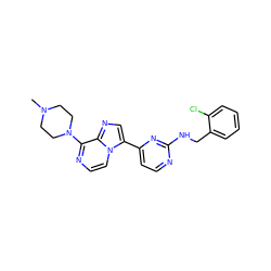 CN1CCN(c2nccn3c(-c4ccnc(NCc5ccccc5Cl)n4)cnc23)CC1 ZINC000169701242