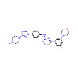 CN1CCN(c2ncn(-c3ccc(Nc4nccc(-c5cc(F)cc(N6CCOCC6)c5)n4)cc3)n2)CC1 ZINC000045255313