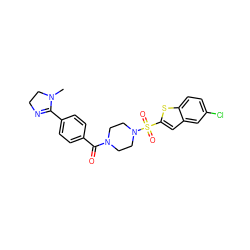 CN1CCN=C1c1ccc(C(=O)N2CCN(S(=O)(=O)c3cc4cc(Cl)ccc4s3)CC2)cc1 ZINC000026177108