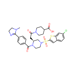 CN1CCN=C1c1ccc(C(=O)N2CCN(S(=O)(=O)c3cc4ccc(Cl)cc4s3)C[C@@H]2CC(=O)N2CCC(C(=O)O)CC2)cc1 ZINC000026186448