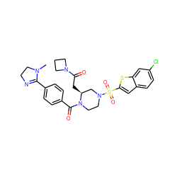 CN1CCN=C1c1ccc(C(=O)N2CCN(S(=O)(=O)c3cc4ccc(Cl)cc4s3)C[C@@H]2CC(=O)N2CCC2)cc1 ZINC000026183804